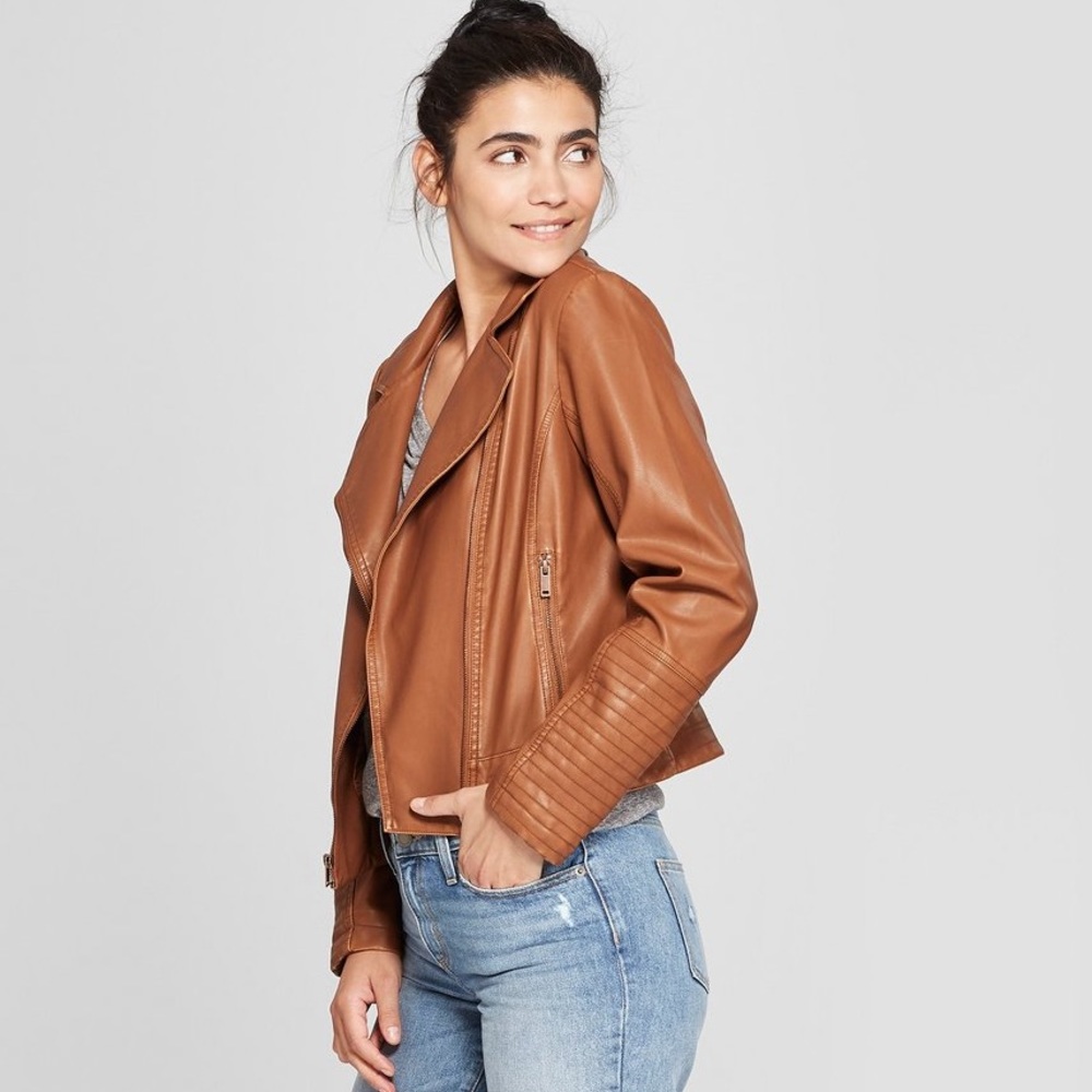 Faux Leather Moto Jacket Tan NWOT